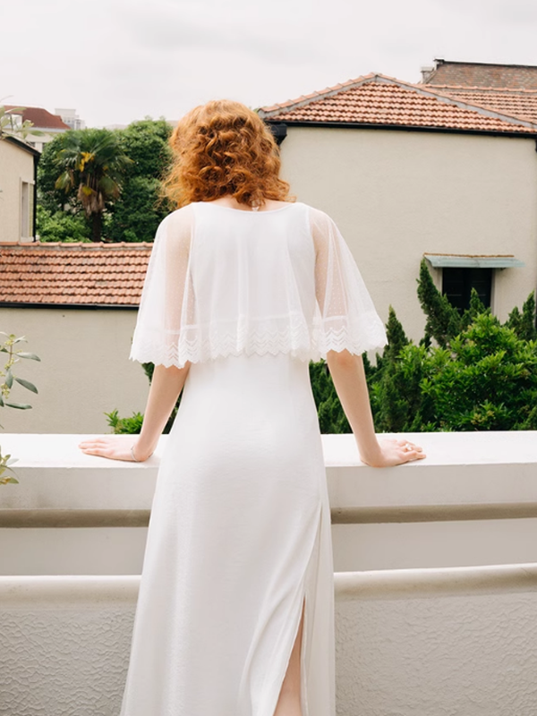 Ethereal Elegance Lace-Caped Dress