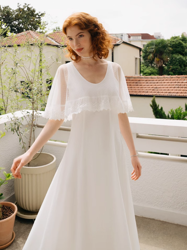 Ethereal Elegance Lace-Caped Dress