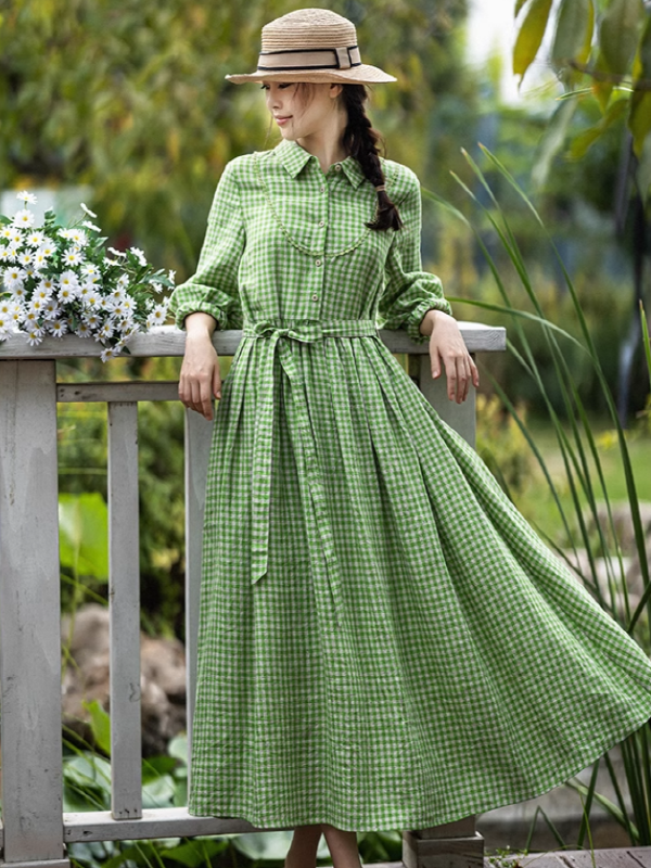 Spring Whisper Green Checkered Dress