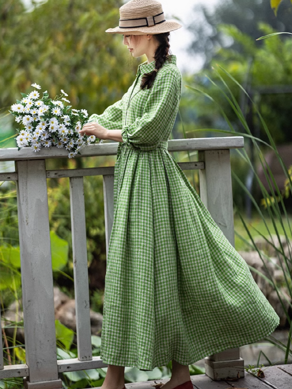 Spring Whisper Green Checkered Dress