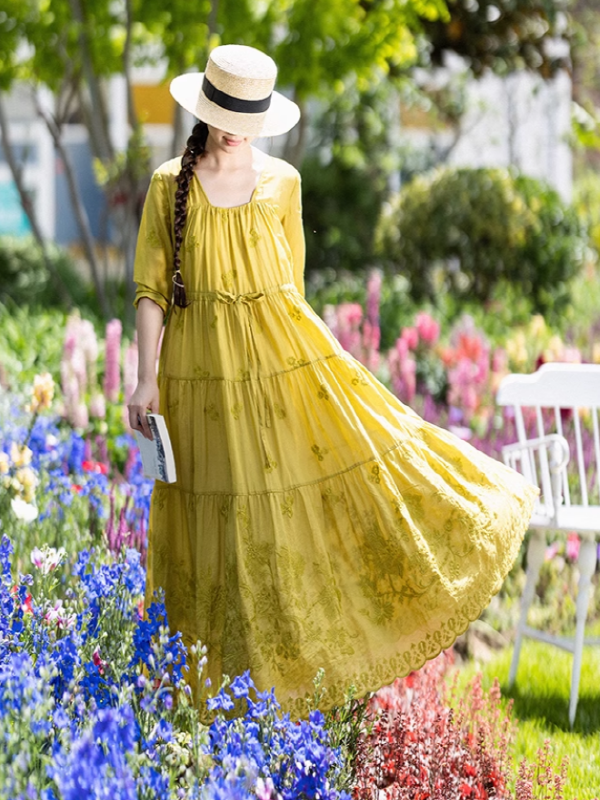 Secret Garden Yellow Floral Dress