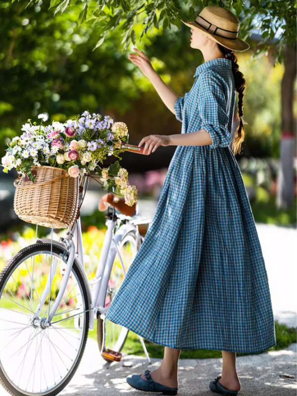 Spring Breeze Blue Checkered Dress