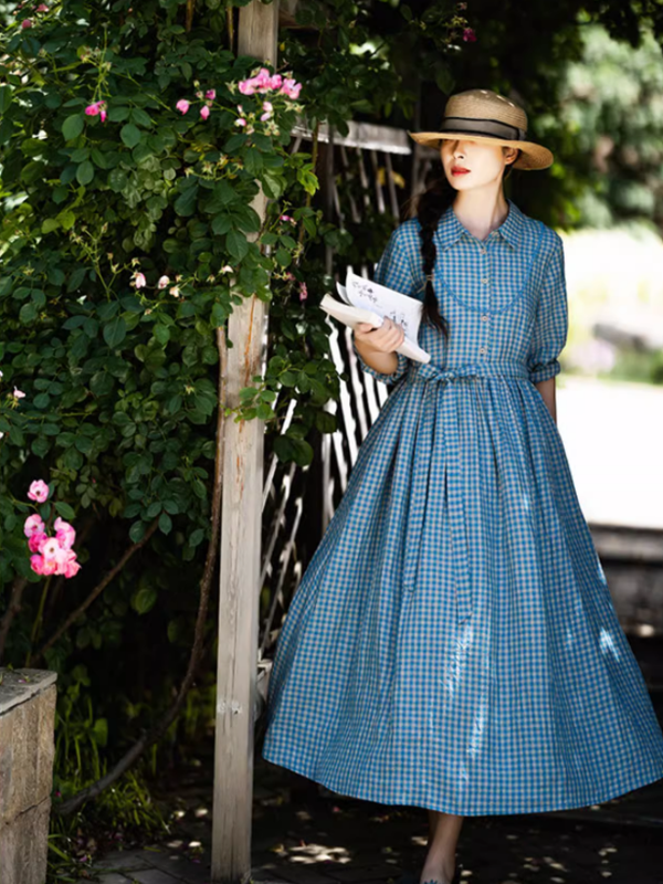 Spring Breeze Blue Checkered Dress