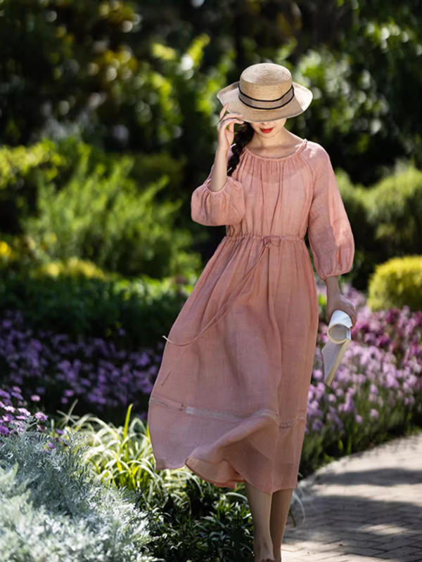 Blossom Whisper Pink Ramie Dress