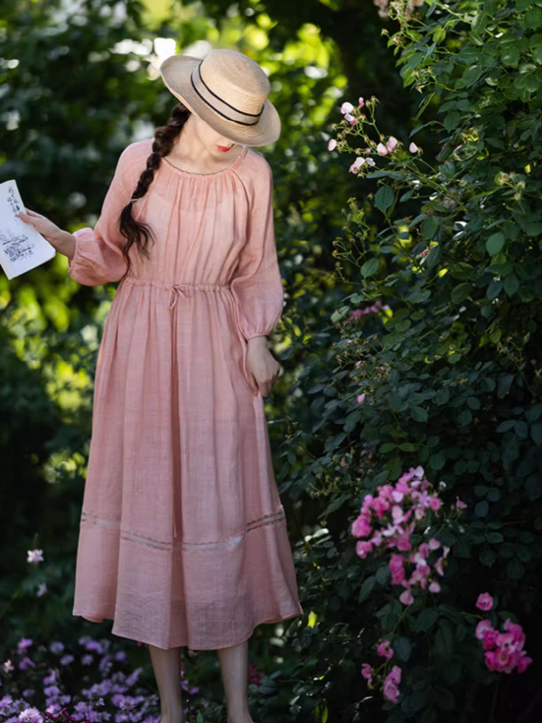 Blossom Whisper Pink Ramie Dress