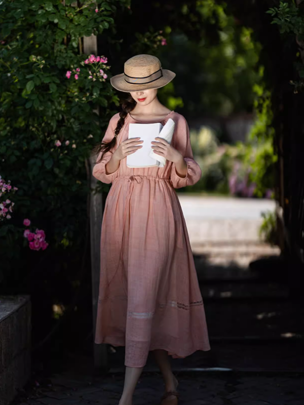 Blossom Whisper Pink Ramie Dress