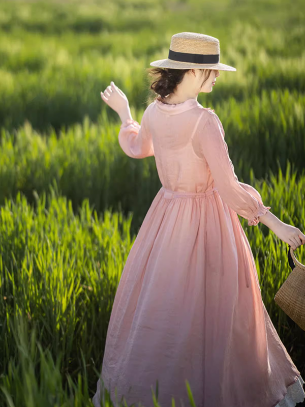 Spring Whisper Classic Pink Ramie Dress