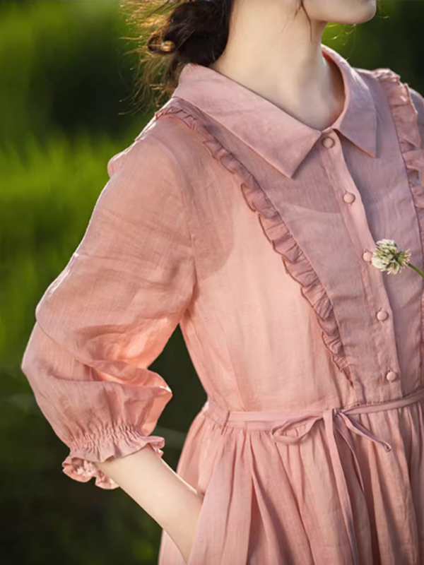 Spring Whisper Classic Pink Ramie Dress