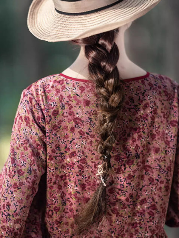 Pink Corduroy Floral Long Dress