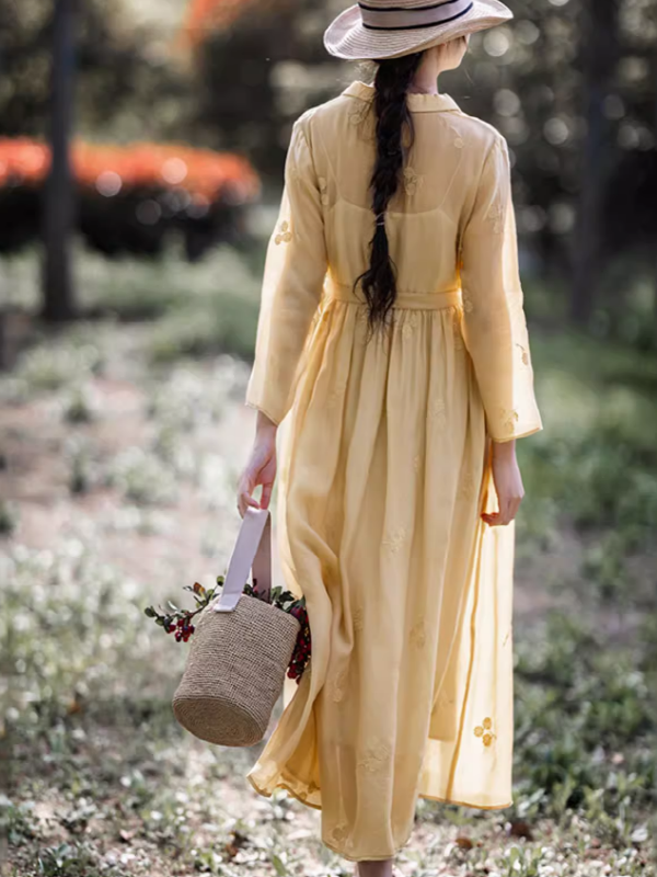 Embroidered Yellow Leaf Dress