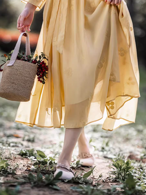 Embroidered Yellow Leaf Dress