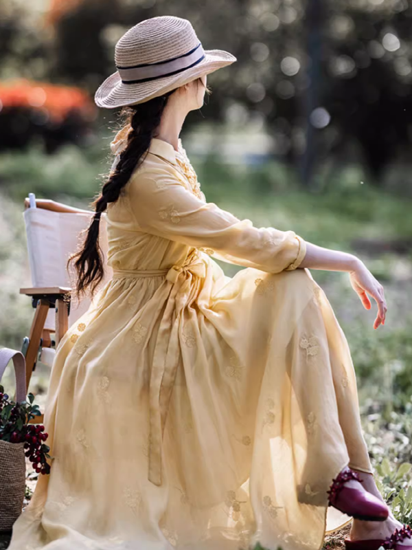 Embroidered Yellow Leaf Dress