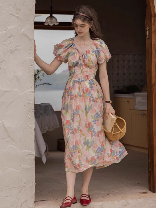 French Style Flower Printed Dress