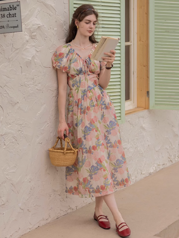 French Style Flower Printed Dress