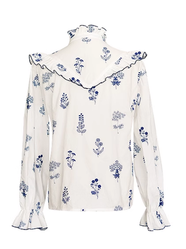 Flower Embroidered White Blouse