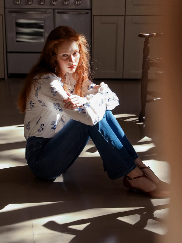 Flower Embroidered White Blouse