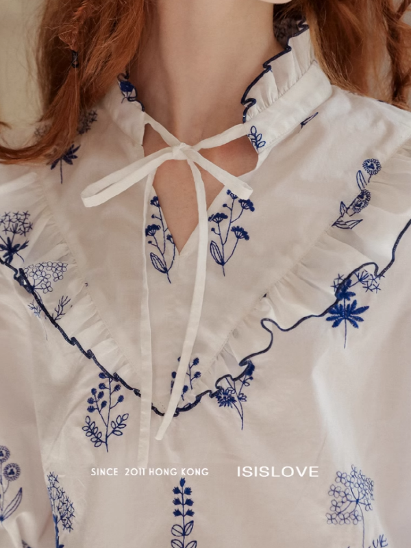 Flower Embroidered White Blouse