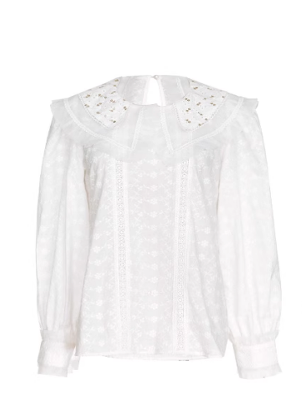 Layered Collar White Flower Blouse