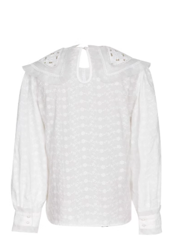 Layered Collar White Flower Blouse