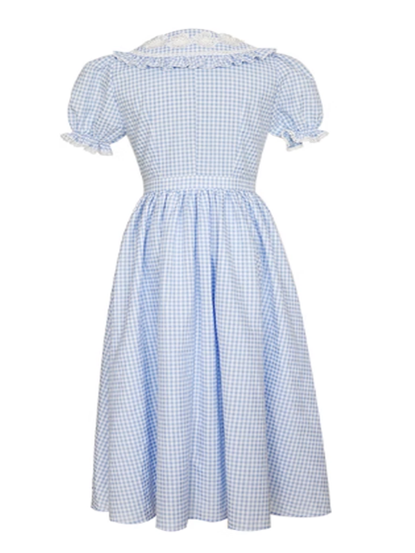 Blue Checkered Flower Collar Dress