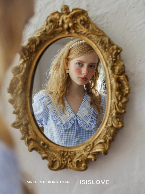 Blue Checkered Flower Collar Dress