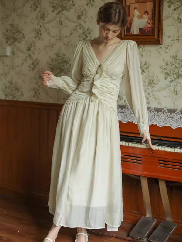 Vintage Ivory Frill Long Dress