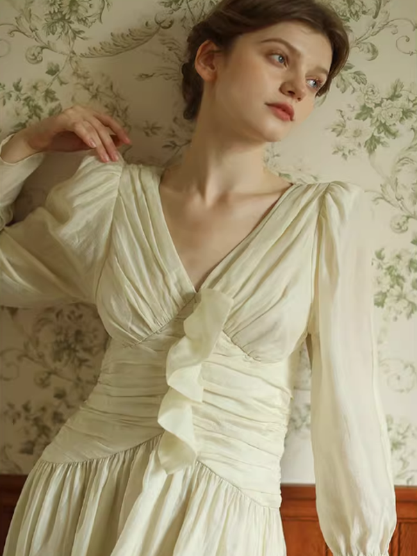 Vintage Ivory Frill Long Dress