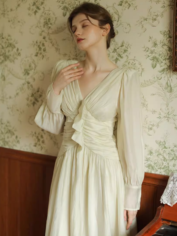 Vintage Ivory Frill Long Dress