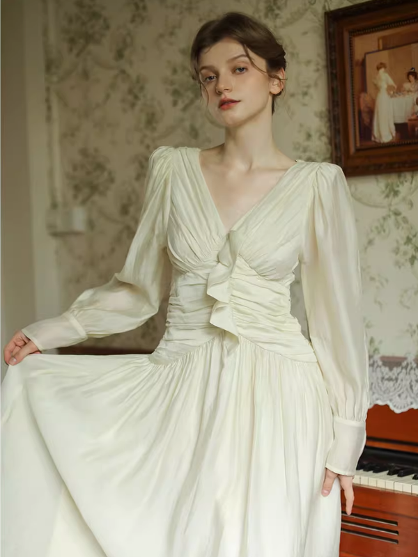 Vintage Ivory Frill Long Dress