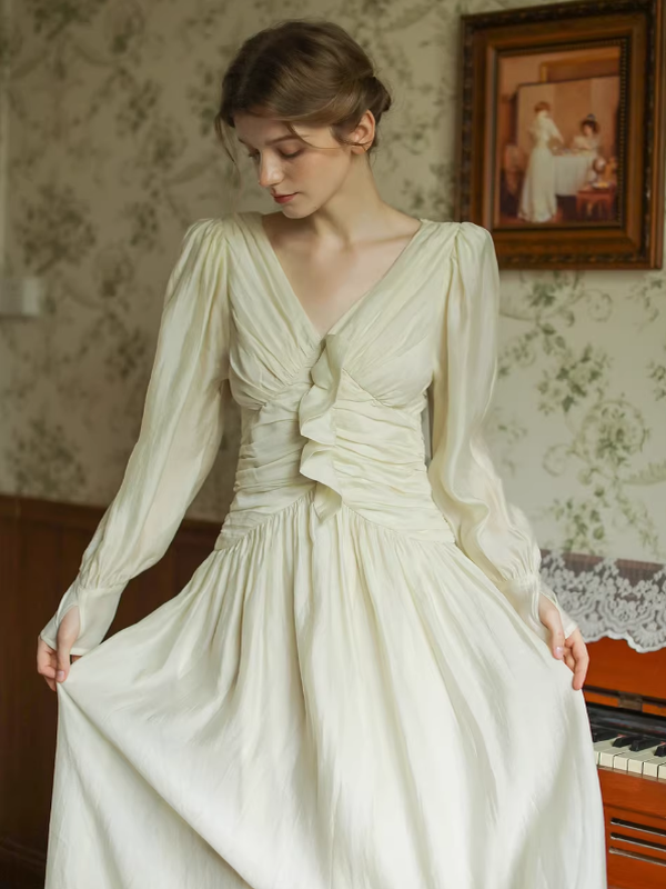 Vintage Ivory Frill Long Dress