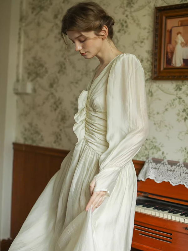 Vintage Ivory Frill Long Dress