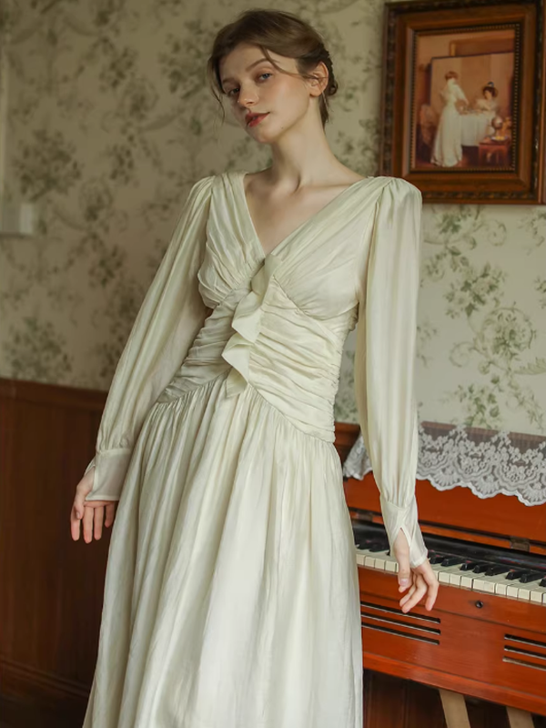 Vintage Ivory Frill Long Dress