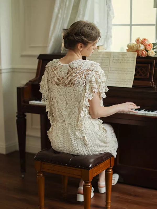 Victorian Grace Ivory Midi Dress