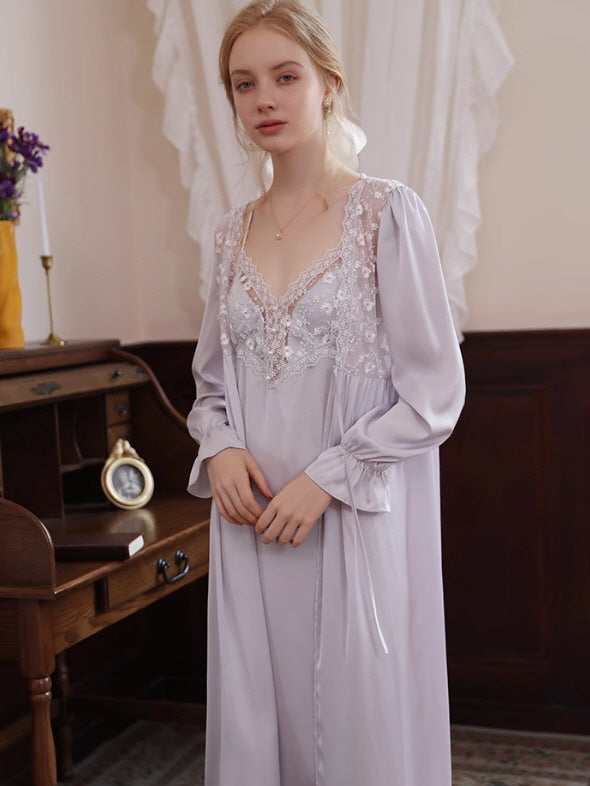 Lilac Elegance Lace Loungewear Set