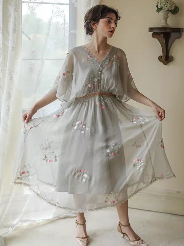 Grey Floral Blossom Dress