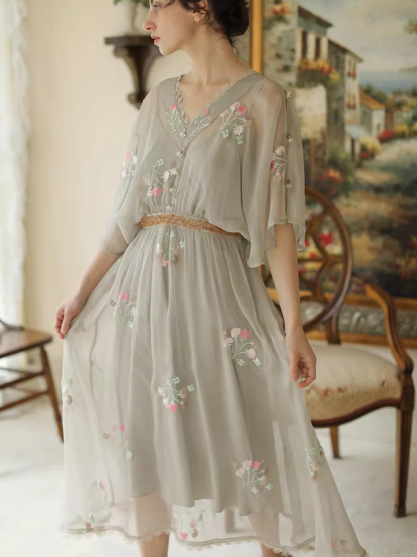 Grey Floral Blossom Dress