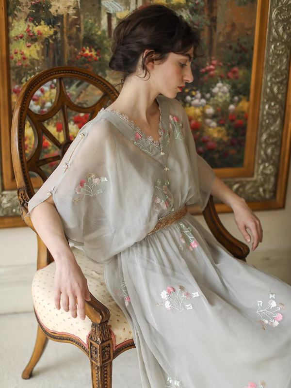 Grey Floral Blossom Dress