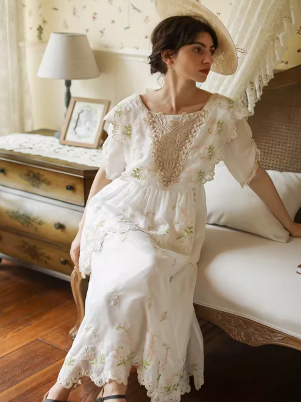 Victorian Floral White Dress