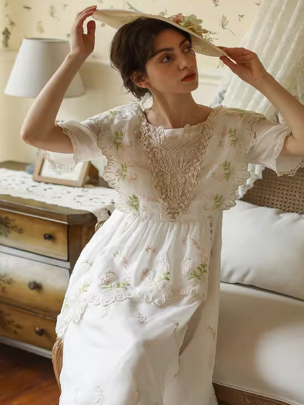 Victorian Floral White Dress