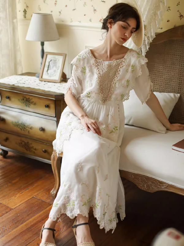 Victorian Floral White Dress