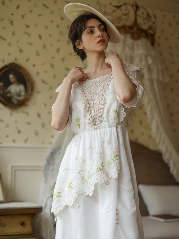 Victorian Floral White Dress