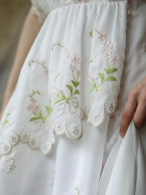 Victorian Floral White Dress