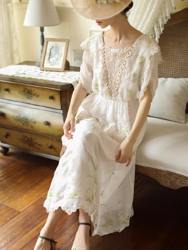 Victorian Floral White Dress