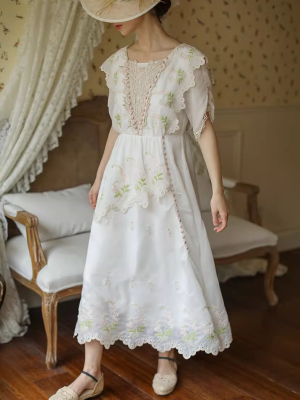 Victorian Floral White Dress