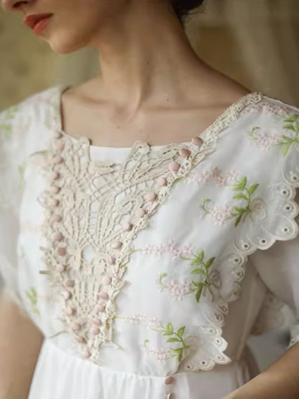 Victorian Floral White Dress