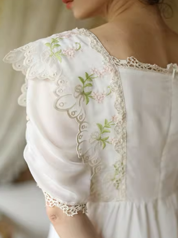 Victorian Floral White Dress