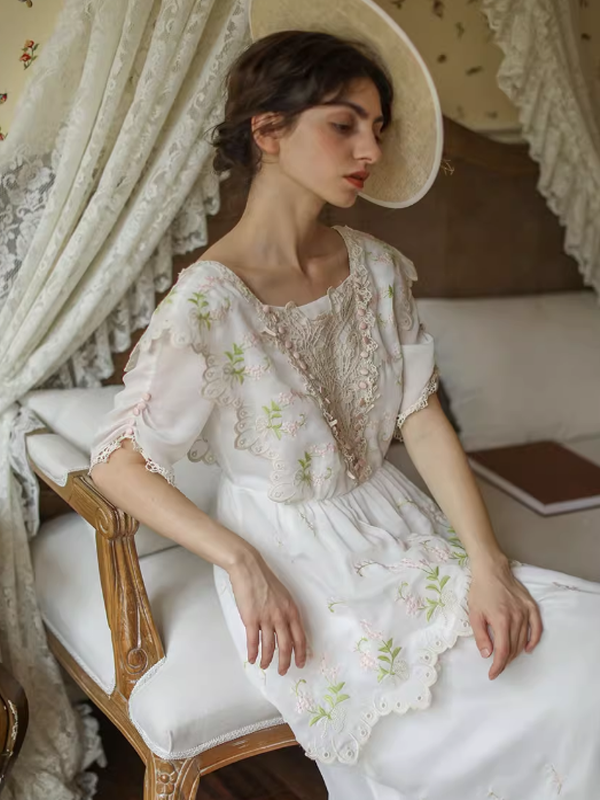 Victorian Floral White Dress