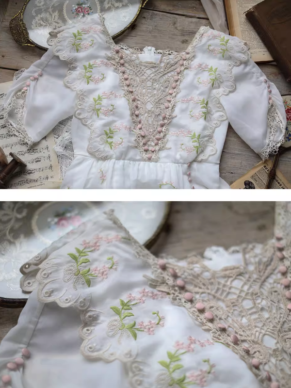 Victorian Floral White Dress