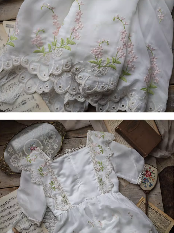 Victorian Floral White Dress