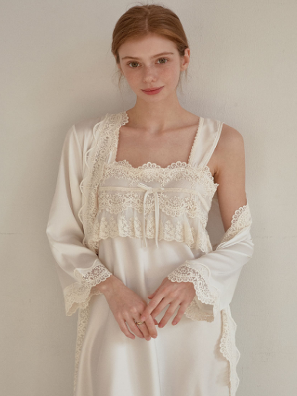 Ivory Elegance Lace Nightgown Set